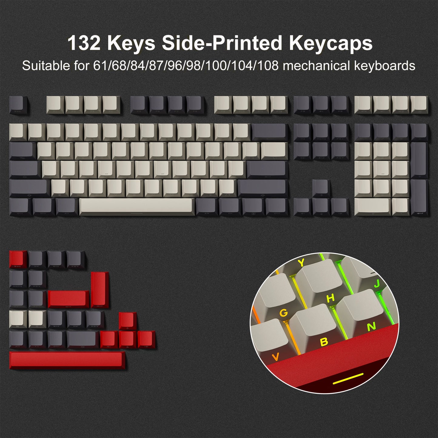 Dark Grey Retro Red PBT Keycaps
