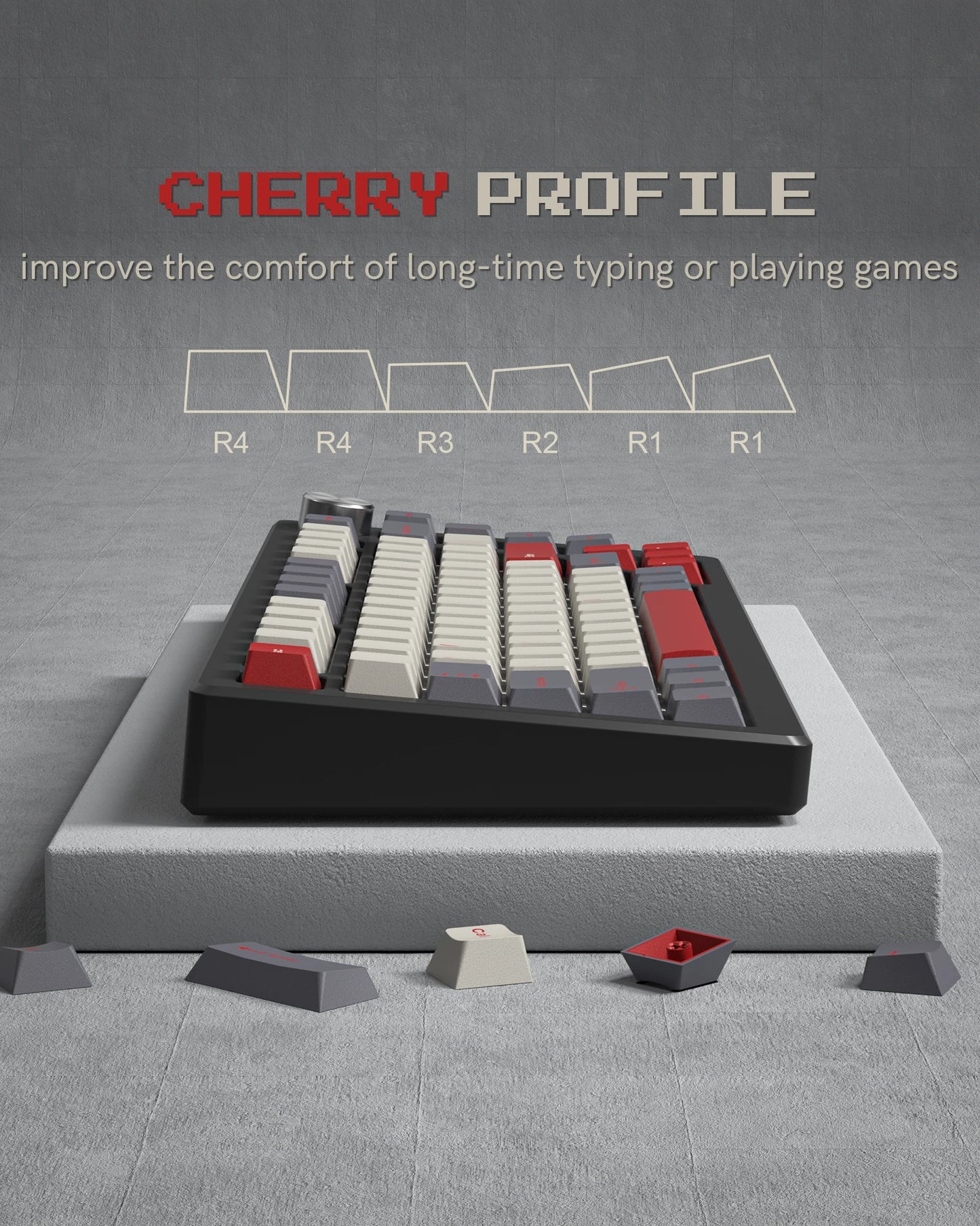 Dark Grey Retro Red PBT Keycaps