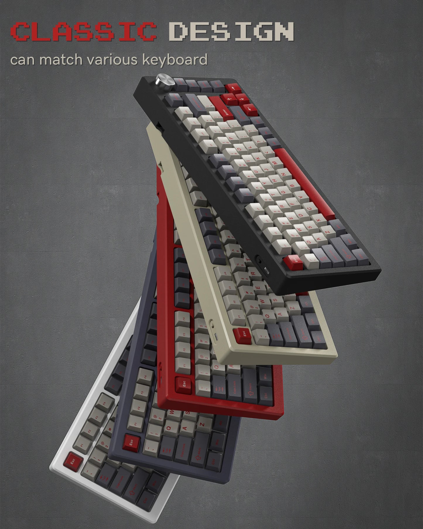 Dark Grey Retro Red PBT Keycaps