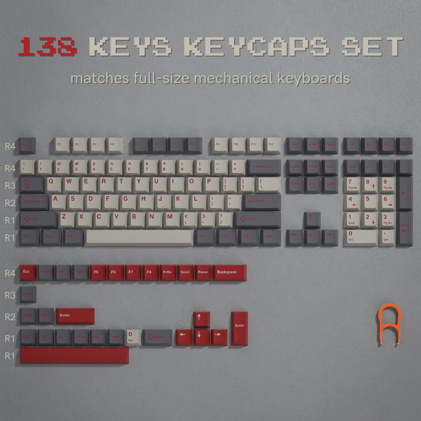 Dark Grey Retro Red PBT Keycaps