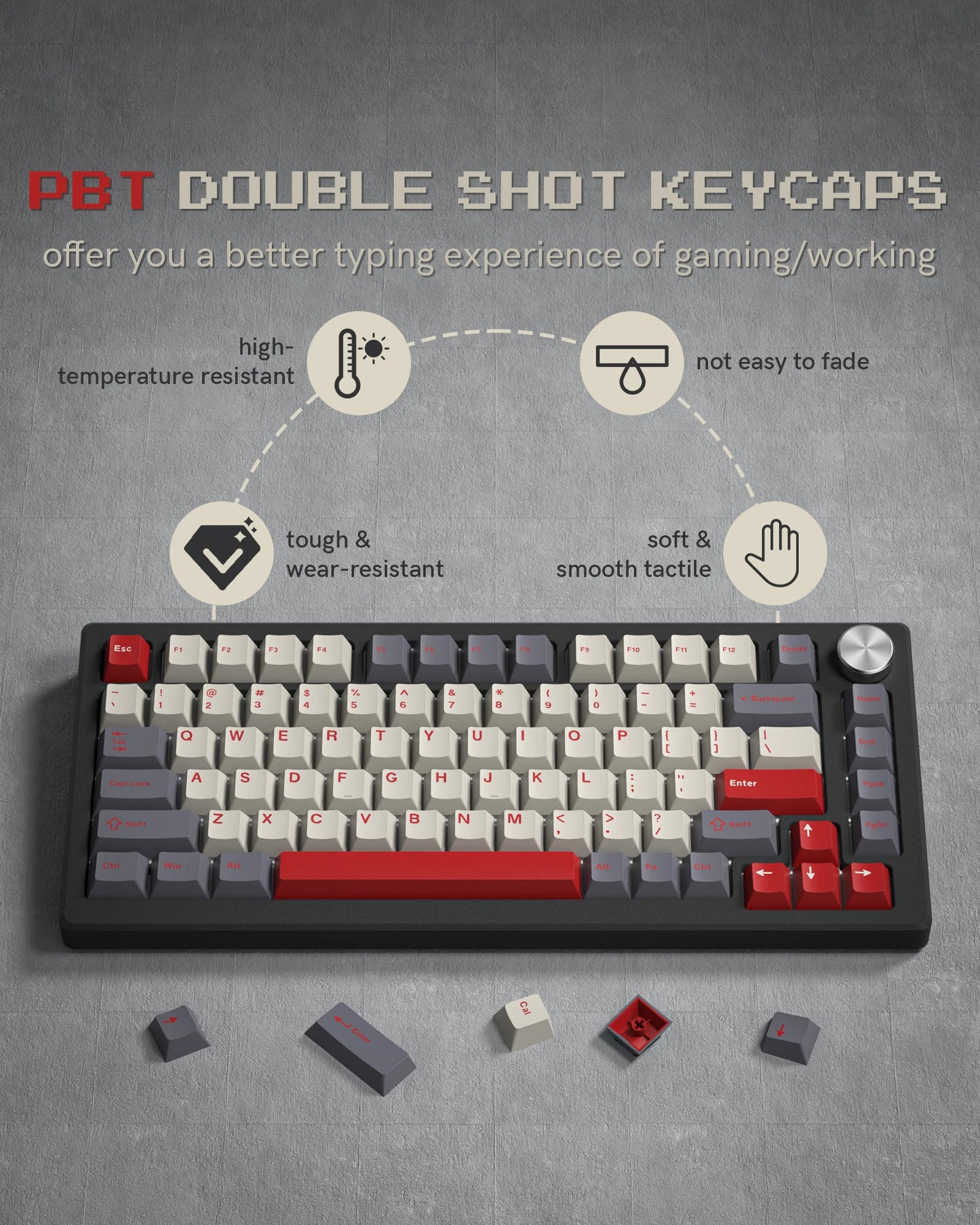 Dark Grey Retro Red PBT Keycaps